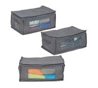 Relaxdays Sac de rangement, jeu de 3, pliable, avec fermeture éclair, dessous de lit, en tissu, 20x45x30 cm, gris