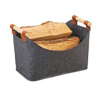 Relaxdays Sac en feutre, panier rangement, pliable, boîte avec anse, HlP 27x40x22 cm, gris foncé.