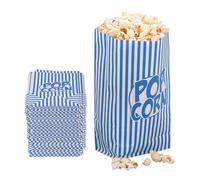 Relaxdays Sachets à Popcorn, Lot de 144, rayés, Petits Sacs, pour soirée Film, en Papier, Style rétro, Bleu/Blanc