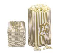 Relaxdays Sachets à Popcorn, Lot de 144, rayés, Petits Sacs, pour soirée Film, en Papier, Style rétro, doré/Blanc