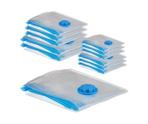 Relaxdays Sacs sous vide, lot de 12, housses de rangement, 4 tailles, vêtements & couvertures, à aspirer, transparent