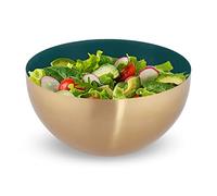 Relaxdays Saladier, acier inoxydable, diamètre 25 cm, bol mélangeur, cuisiner et servir, cul de poule, 3,5 L, vert-doré