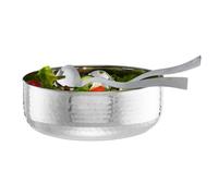 Relaxdays saladier inox, set, 3 pièces avec couverts à salade 30 cm, lavable au lave-vaisselle, bol rond ∅ 28 cm, argent
