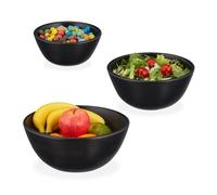 Relaxdays Saladier, Lot de 3, Bois de manguier, diamètre de 18, 23 et 28 cm, Bol pour Salade, Snacks, Fruits, Noir