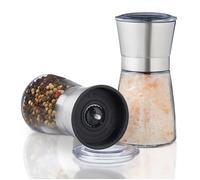 Relaxdays Salière, Poivrier, Lot de 2, manuel, Moulin à Sel, Poivre, Épices verre, inox Meule Céramique réglable, nature