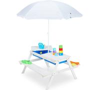 relaxdays Salon blanc pour enfants en bois avec parasol