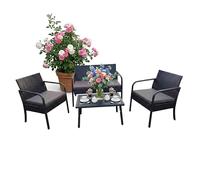 Relaxdays Salon de Jardin 4 pièces en polyrotin, 4 Personnes, Banc, 2 chaises, Table, mobilier d'extérieur, Noir 78x106x