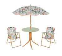 Relaxdays Salon de Jardin Enfant Motif Jungle, Set avec Parasol, 2 chaises Pliantes & Table, Jardin, Multicolore