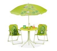 Relaxdays Ensemble Chaise Table de Camping, pour Enfants, Meubles, avec Parasol, Pliables, Motif Monstre, Jardin, Vert