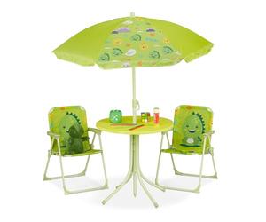 Relaxdays, Salon de Jardin, Enfant, Table, chaises, Parasol, pour Un Petit Fan de Monstres, pour Plage ou Camping, Vert
