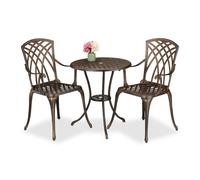 Relaxdays Salon de jardin pour 2 personnes, table avec 2 chaises, fonte d'aluminium, design antique, noir et bronze