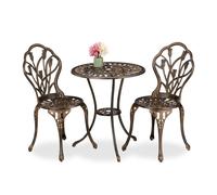 Relaxdays Salon de Jardin, pour 2 Personnes, Table avec 2 chaises, Fonte d'aluminium, Design Charmant, Noir et Bronze