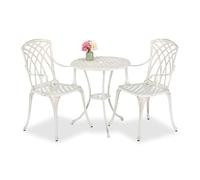 Relaxdays Salon de Jardin pour 2 Personnes, Table avec 2 chaises, Fonte d'aluminium, Design Antique, Blanc et Bronze