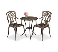Relaxdays Salon de jardin pour 2 personnes, table avec 2 chaises, fonte d'aluminium, design antique, noir et bronze