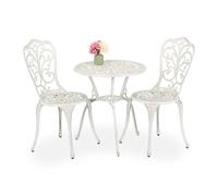Relaxdays Salon de Jardin pour 2 Personnes, Table avec 2 chaises, Fonte d'aluminium, Design Rustique, Blanc et Bronze