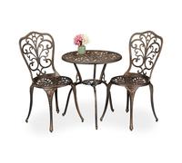 Relaxdays Salon de Jardin pour 2 Personnes, Table avec 2 chaises, Fonte d'aluminium, Design Rustique, Noir et Bronze