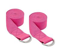 Relaxdays Sangle de Yoga en Lot de 2, Ceinture de Pilates, 250 x 3,8 cm, débutants et confirmés, Coton, Rose