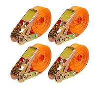 Relaxdays Lot de 4 Sangles d'arrimage à cliquet - 6 m - 500 kg - pour sécuriser Le Chargement de Voiture, remorque - Sangles d'arrimage indéchirables - Orange