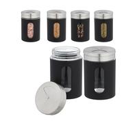 Relaxdays Saupoudreuse à épices, Lot de 6, 3 Tailles de saupoudrage, épices, XL, 290 ML, Verre & Acier Inoxydable, Noir