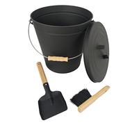 Relaxdays Seau à Cendres 20 L avec Couvercle, Pelle, balayette, poignée, Noir/Nature 33×32×25 cm