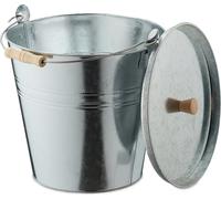 Relaxdays Seau à Cendres, Couvercle, Anse, Volume : 12,5 litres, pour la cheminée, Acier, argenté