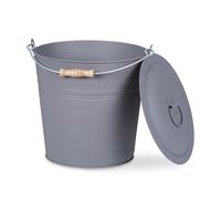 Relaxdays Seau à cendres avec couvercle 12 litres poignée de transport bac à charbon cheminée & barbecue gris
