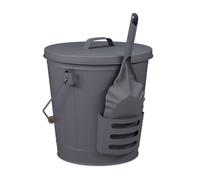 Relaxdays Seau à cendres, avec couvercle, 19 litres, poignée de transport, bac à charbon, cheminée & barbecue, gris