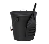 Relaxdays Seau à Cendres, avec Couvercle et Pelle, Acier, bac à Charbon avec Anse, 19 l, cheminée & Barbecue, Noir