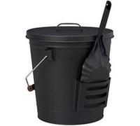 Relaxdays Seau à Cendres, avec Couvercle et Pelle, Acier, bac à Charbon avec Anse, 19 l, cheminée & Barbecue, Noir
