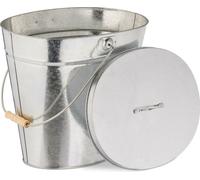 Relaxdays Seau avec Couvercle, 22 L, poignée en Bois, pour Charbon & Cendres, cheminée, poêle, Acier galvanisé, argenté