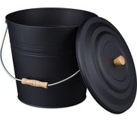 relaxdays Seau à cendres noir avec couvercle 12l