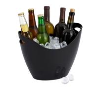 Relaxdays Seau à Champagne, Facile à Transporter grâce aux Trous latéraux, 8 litres, en Plastique Robuste, Noir