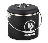Relaxdays Seau à compost 3,5 L, filtres à charbon, couvercle et anse, Noir