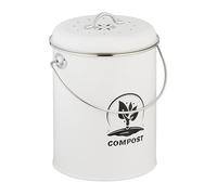 Relaxdays Seau à Compost, 5,5 litres, Couvercle, 2 filtres à Charbon Actif Contre Les odeurs, pour la Cuisine, Blanc