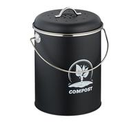 Relaxdays Seau à Compost, 5,5 litres, Couvercle, 2 filtres à Charbon Actif Contre Les odeurs, pour la Cuisine, Noir