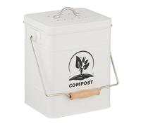 Relaxdays Seau à Compost, 6 litres, Couvercle, filtres à Charbon Actif, pour Vos déchets organiques, Blanc