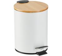 Relaxdays Poubelle de Salle de Bain, métal, Volume : 3 litres, Seau intérieur Amovible, Couvercle en Bambou, Blanche