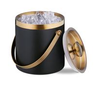Relaxdays Seau à Glace, Acier Inoxydable, à Double paroi, avec Couvercle et Anse, 1,5 L, Contenant glaçons, Noir - doré