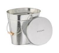 Relaxdays Seau avec Couvercle, 22 L, poignée en Bois, pour Charbon & Cendres, cheminée, poêle, Acier galvanisé, argenté