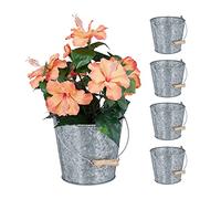 relaxdays Seau métal en Lot de 5, Petit Pot à Fleurs Zinc pour Cuisine, Balcon et Jardin, avec Anse, décoration, argenté