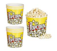 Relaxdays Seau pop-corn, lot de 12, contenant en plastique, réutilisable, 2,8 litres, soirée ciné, rétro, jaune