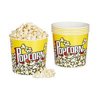 Relaxdays Seau pop-corn, lot de 48, contenant en plastique, réutilisable, 2,8 litres, soirée ciné, rétro, jaune