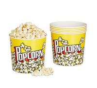relaxdays Seau pop-corn, lot de 6, contenant en plastique, réutilisable, 2,8 litres, soirée ciné, rétro, jaune