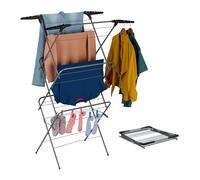Relaxdays Séchoir à Linge, 3 Niveaux, Pliable, Support de Cintre, HLP: 138x63,5x50 cm, étendoir Tour Compact, Gris/Noir