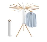 Relaxdays Séchoir à Linge Pliable, 16 tiges de séchage, HxP 121 x 112 cm, Balcon et Camping, étagère en Bois, Blanc/Naturel