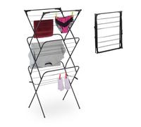 Relaxdays Séchoir à Linge Pliable, 18 Barres, 136x62x51 cm, intérieur, métal, étendoir à Linge Compact, Noir