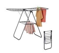Relaxdays séchoir à Linge Pliable, 2 Niveaux, avec des Ailes, HxLxP : 93x136x58 cm, étendoir en métal, Gris
