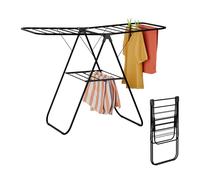 Relaxdays séchoir à Linge Pliable, 2 Niveaux, avec des Ailes, HxLxP : 93x136x58 cm, étendoir en métal, Noir