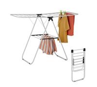 Relaxdays séchoir à Linge Pliable, 2 Niveaux, avec des Ailes, HxLxP : 93x136x58 cm, étendoir en métal, Blanc