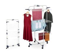 Relaxdays Séchoir à Linge Pliable, avec roulettes, 3 Niveaux, 33 m de Fil, H x l x P : 135 x 70 x 70 cm, Blanc/Bleu